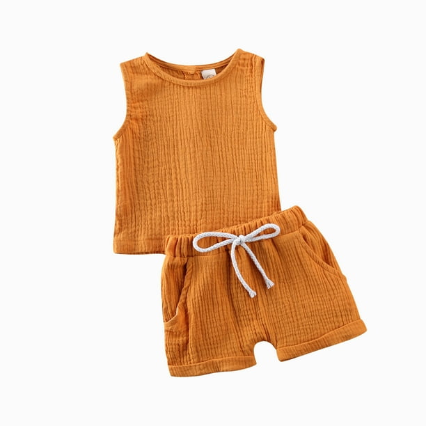 Toddler Kids Baby Girls Boys Solid T shirt Tops Shorts Pants Summer 2PCS Outfits